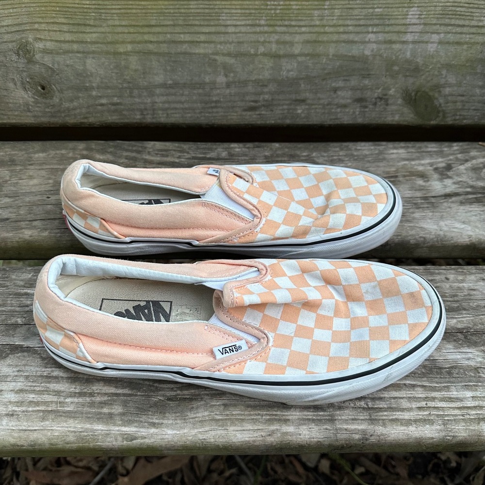 Vans Classic Slip On Peach White Checkerboard Skate Sneakers Womens 7.5 Mens 6.0 - Picture 2 of 8
